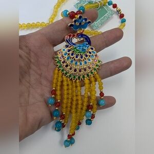 NWT AGATE GENUINE STONE PEACOCK NECKLACE